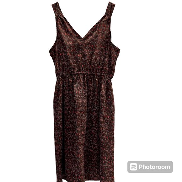 Mossimo Sleeveless Dress Black with Red Spots Front Ruffle Elastic Waist Midi - Picture 2 of 4